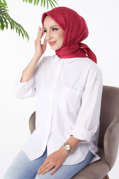 Düz Orta Kadın Bordo Janjanlı Eşarp - 26156 