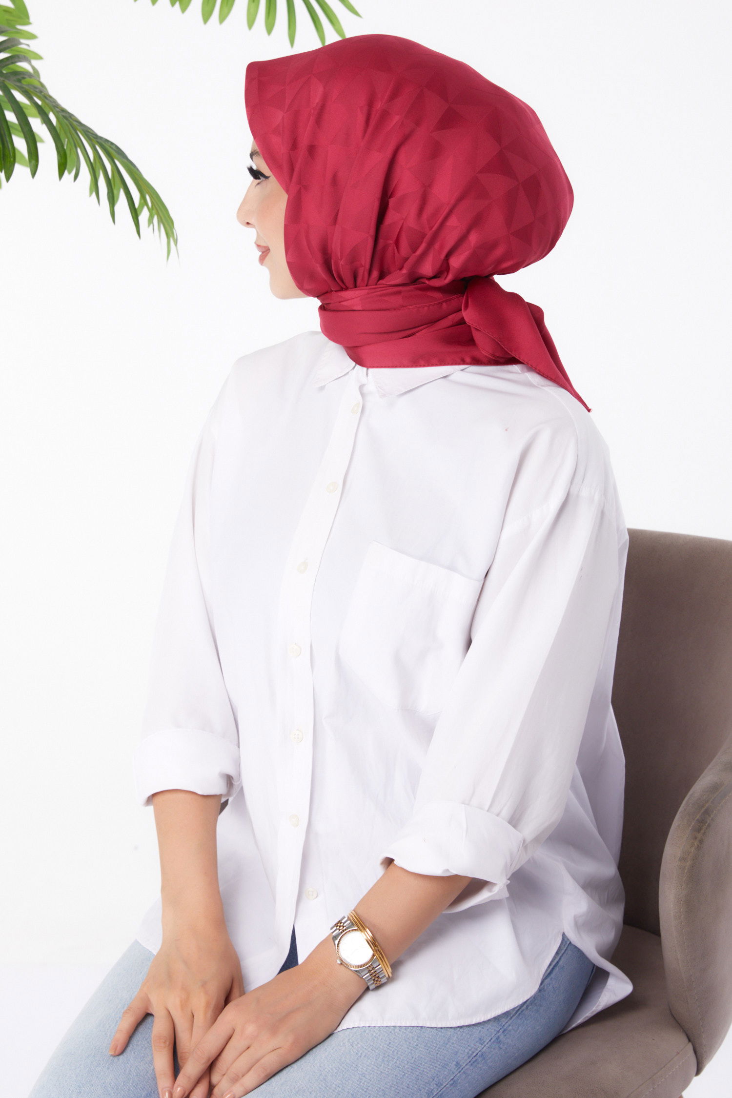 Düz Orta Kadın Bordo Janjanlı Eşarp - 26156 - 3
