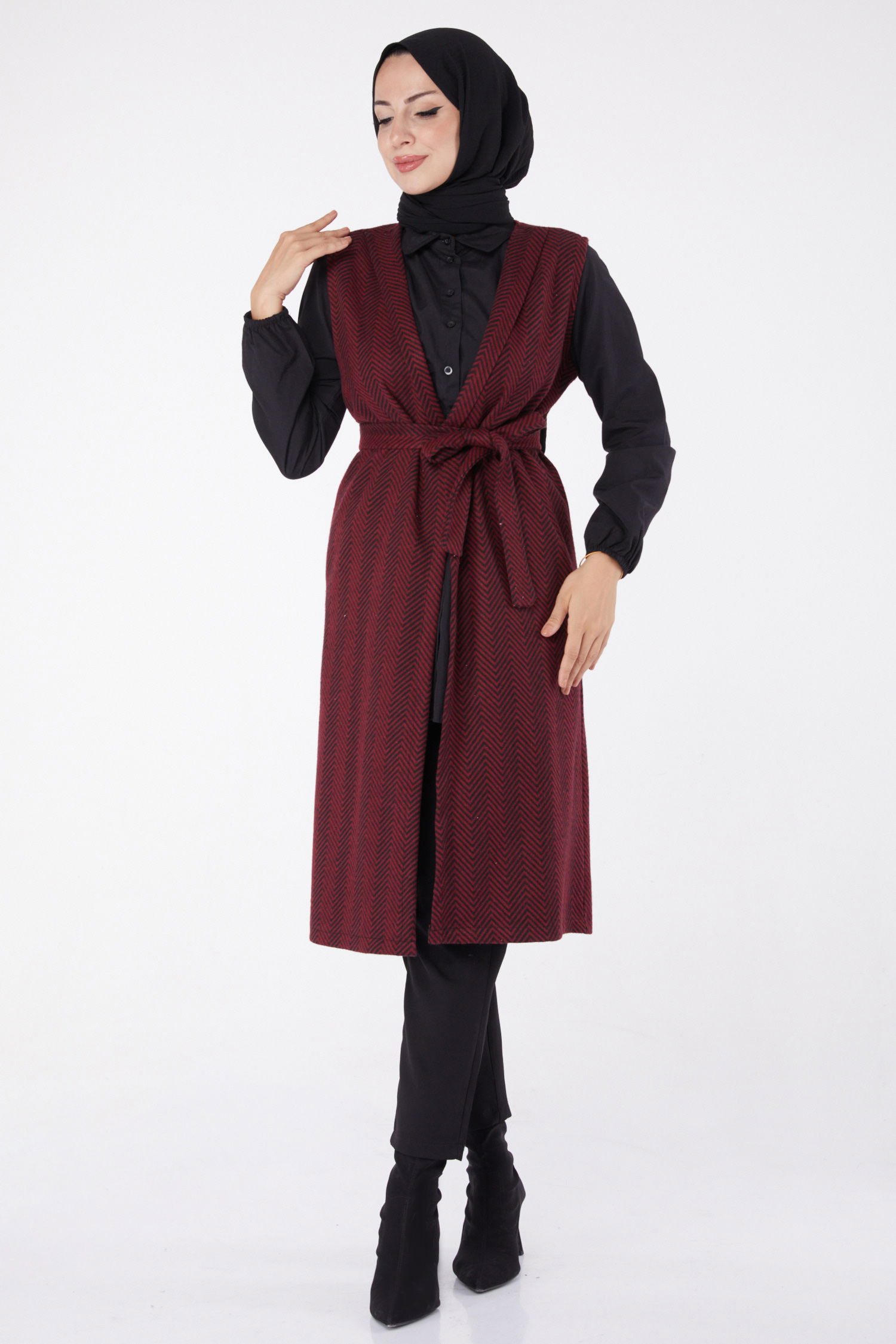 Kuşaklı Yelek Bordo - 13311 - 1