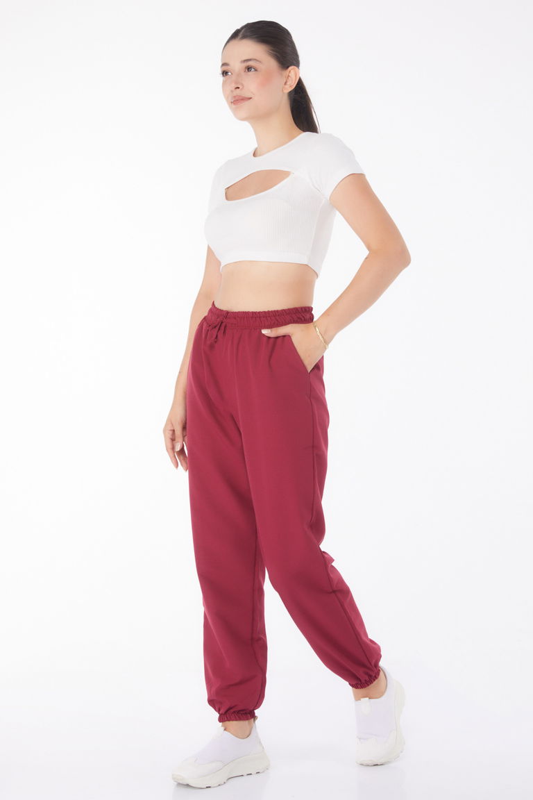Düz Orta Kadın Bordo Pantolon - 13207 - TOFİSA