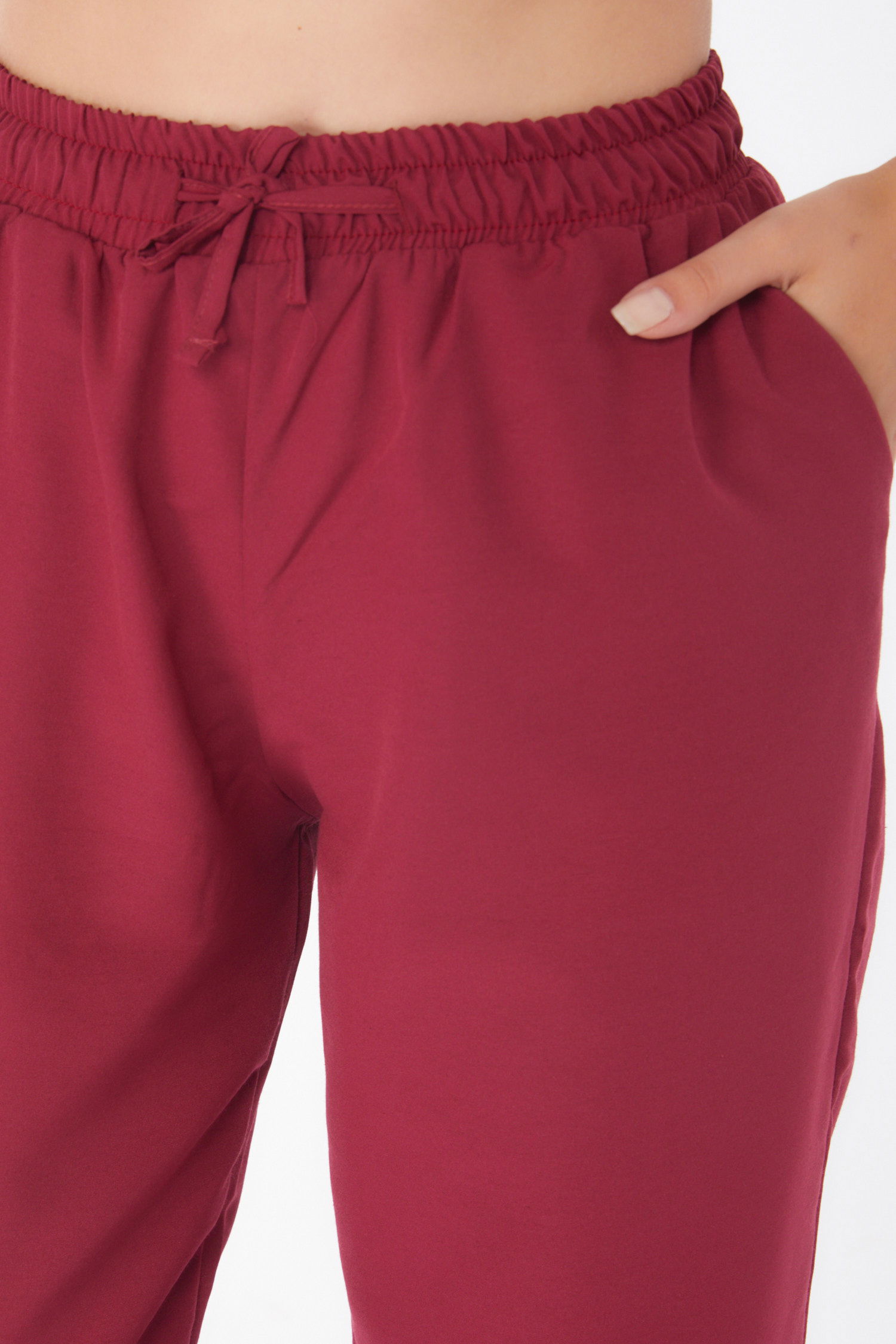 Düz Orta Kadın Bordo Pantolon - 13207 - 6