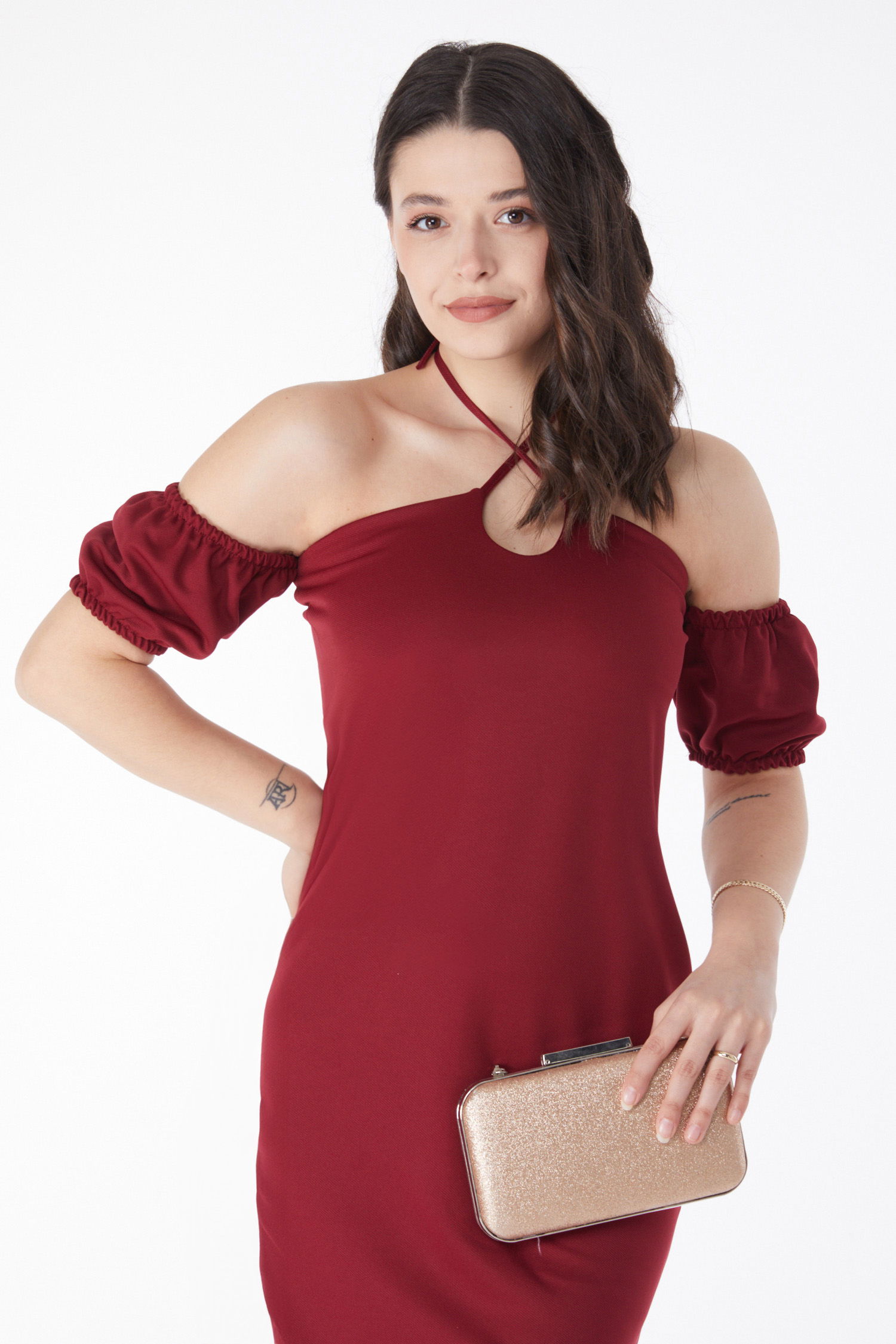 Prenses Kol Abiye Elbise Bordo - 13189 - 2