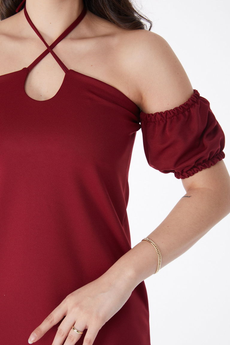 Prenses Kol Abiye Elbise Bordo - 13189 - TOFİSA