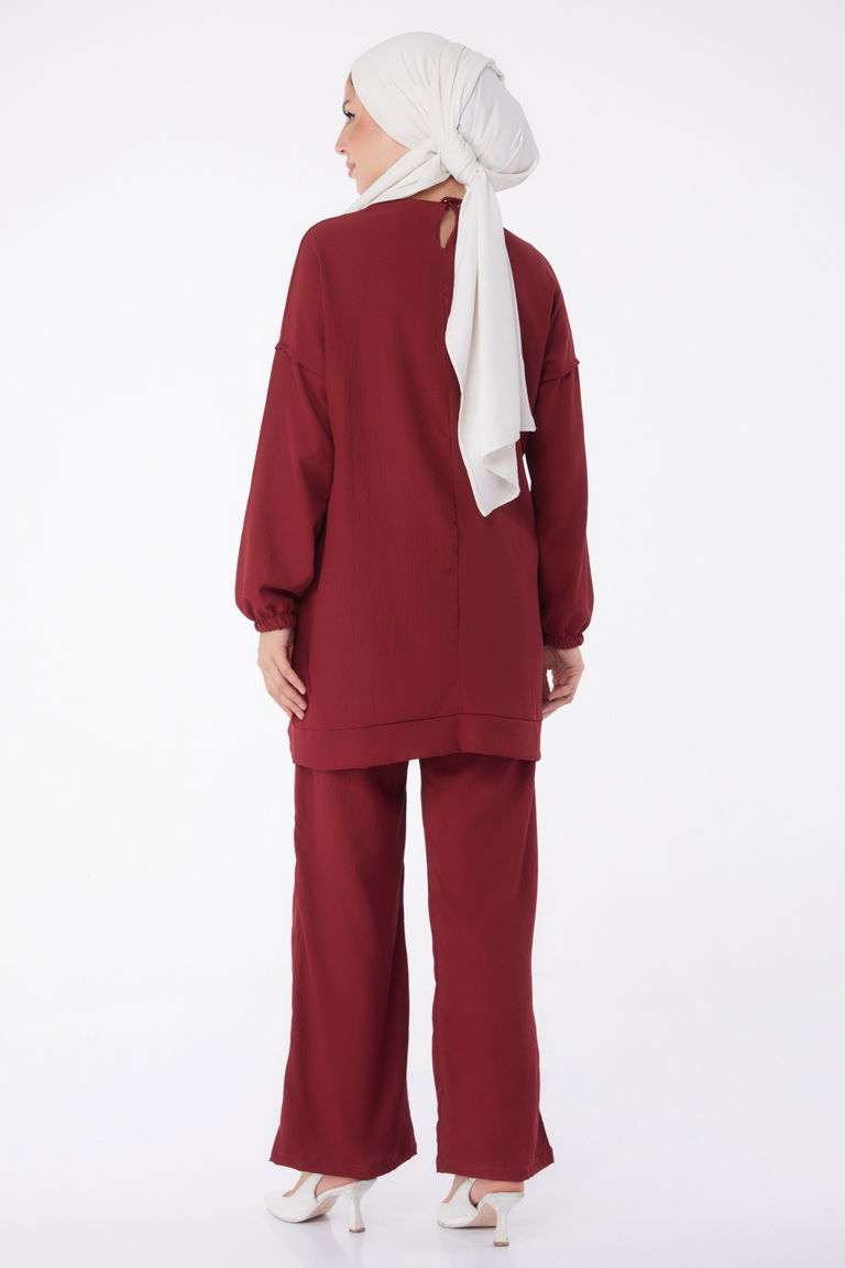 Düz Orta Kadın Bordo Tunik Pantolon - 10542 - TOFİSA