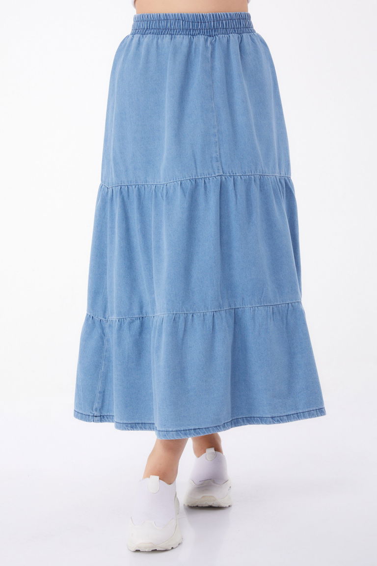 Düz Orta Kadın Buz Mavi İnce Tensel Kot Etek - 25359 - TOFİSA