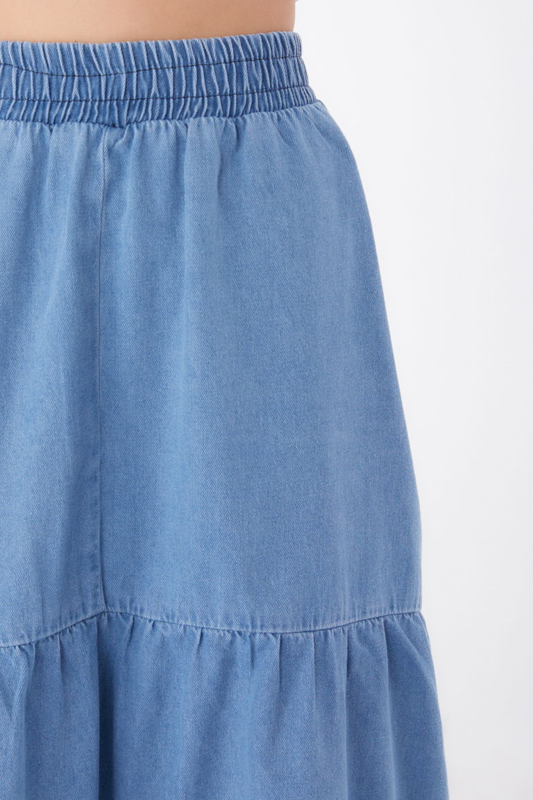 Düz Orta Kadın Buz Mavi İnce Tensel Kot Etek - 25359 - TOFİSA