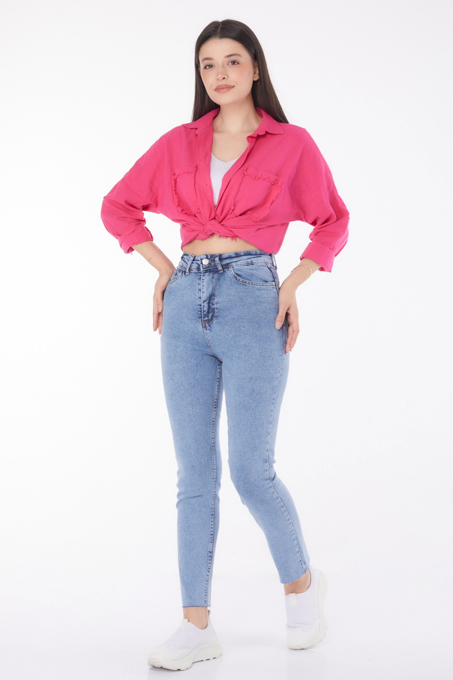 Düz Orta Kadın Buz Mavi Kot Pantolon - 25742 - 1