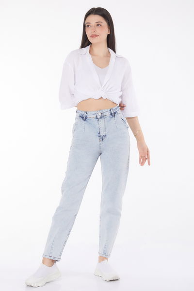 Düz Orta Kadın Buz Mavi Kot Pantolon - 25743 