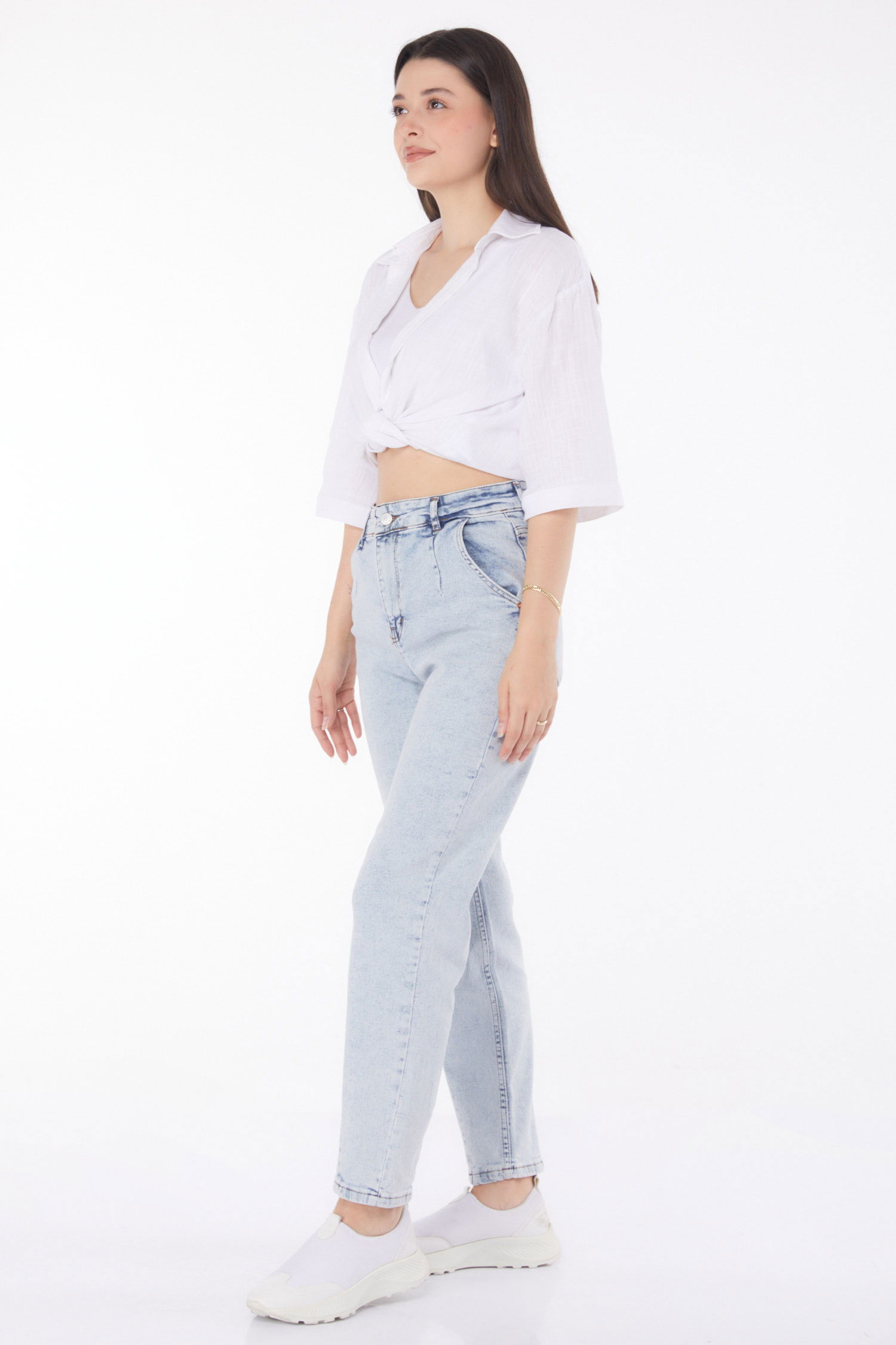 Düz Orta Kadın Buz Mavi Kot Pantolon - 25743 - 3