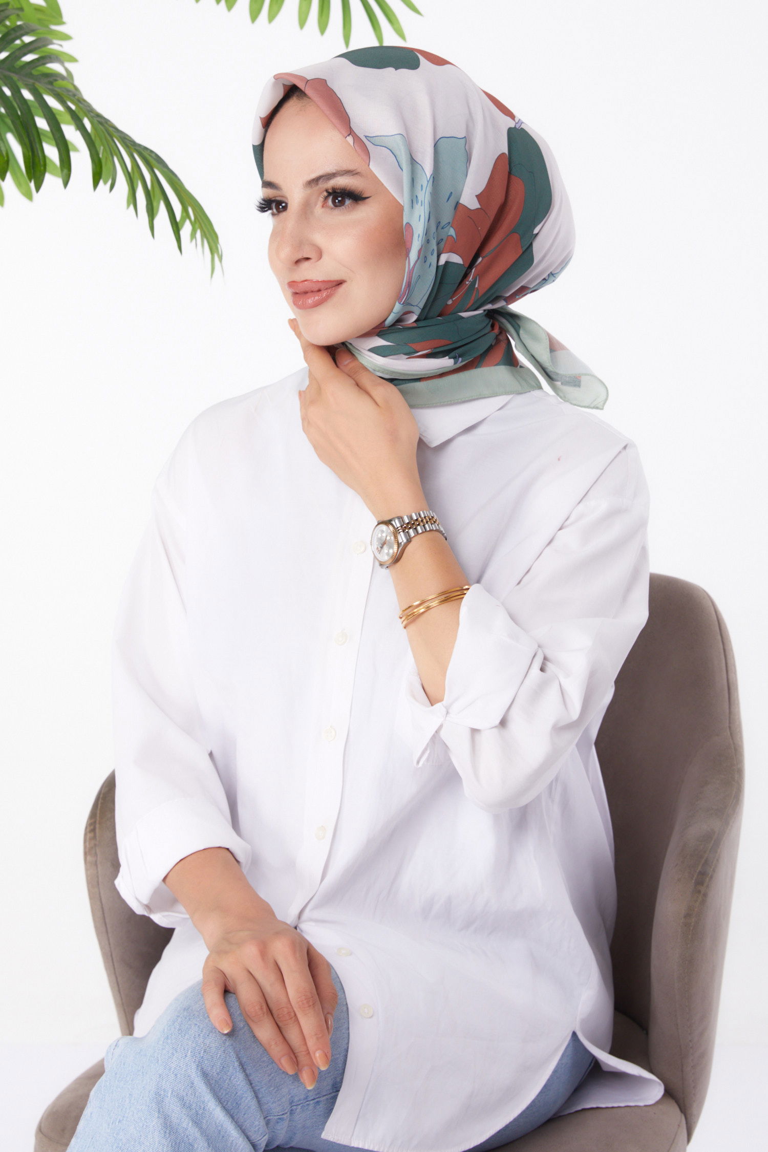 Düz Orta Kadın çağla Desenli Eşarp - 26158 - 1