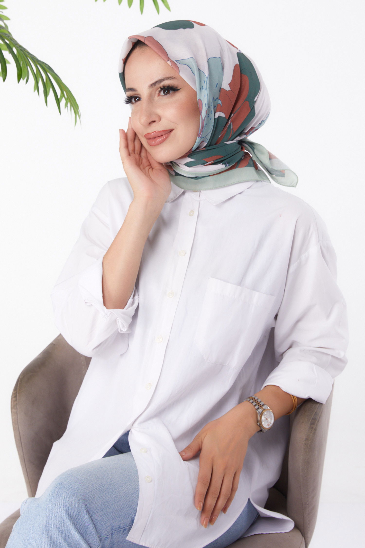 Düz Orta Kadın çağla Desenli Eşarp - 26158 - 2