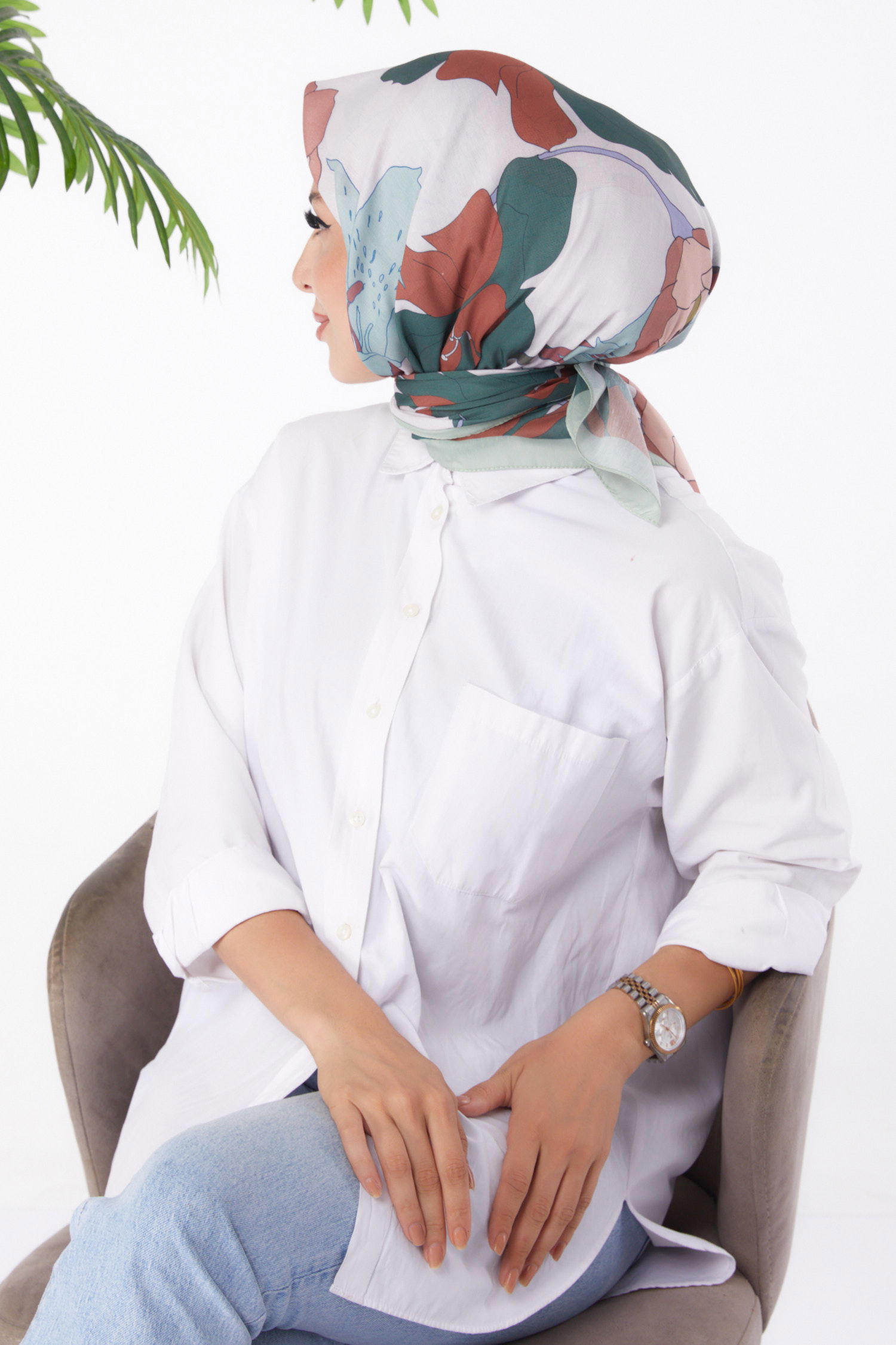 Düz Orta Kadın çağla Desenli Eşarp - 26158 - 3