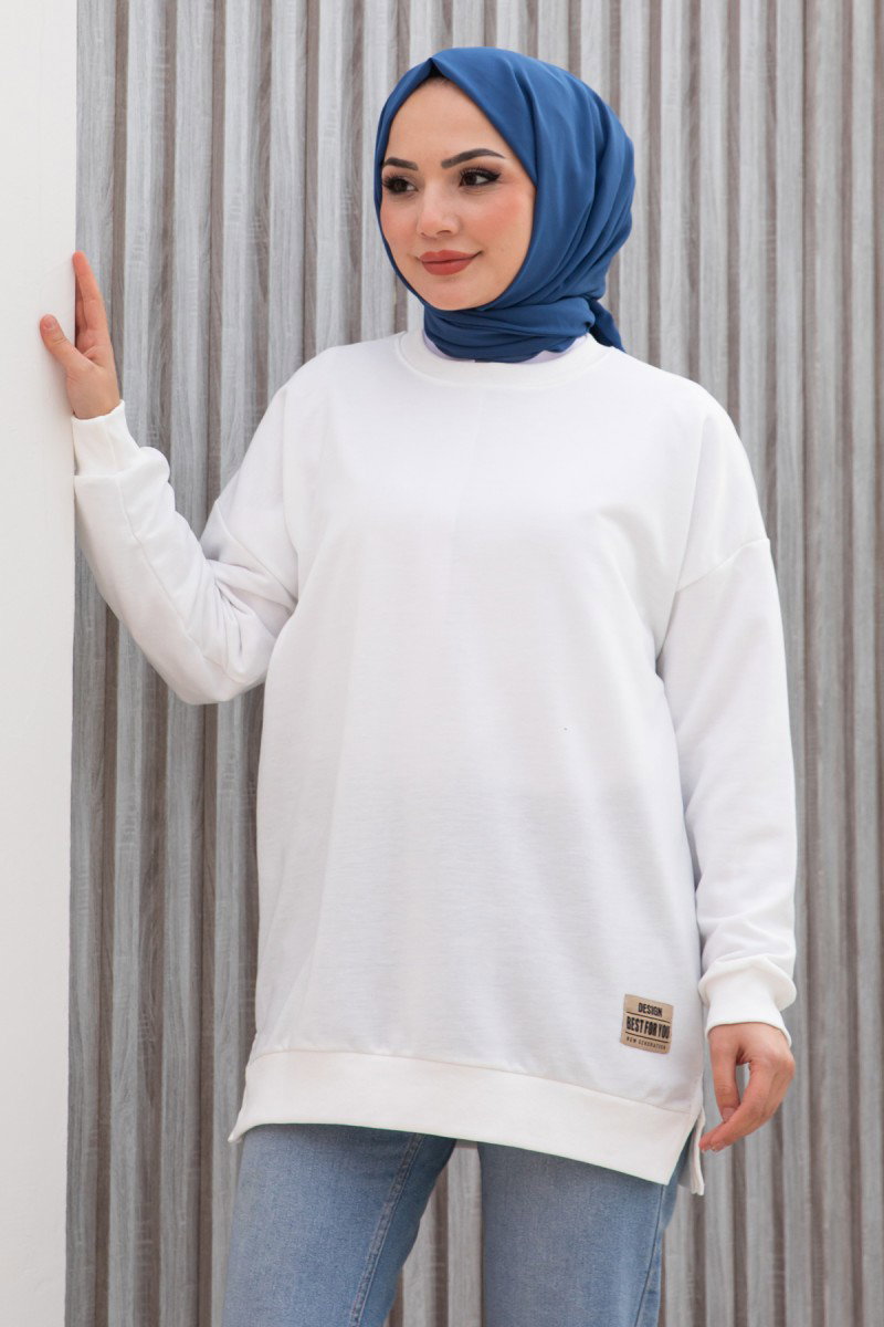 Kadın Bisiklet Yaka Armalı Sweat Ekru - 26585 - 4