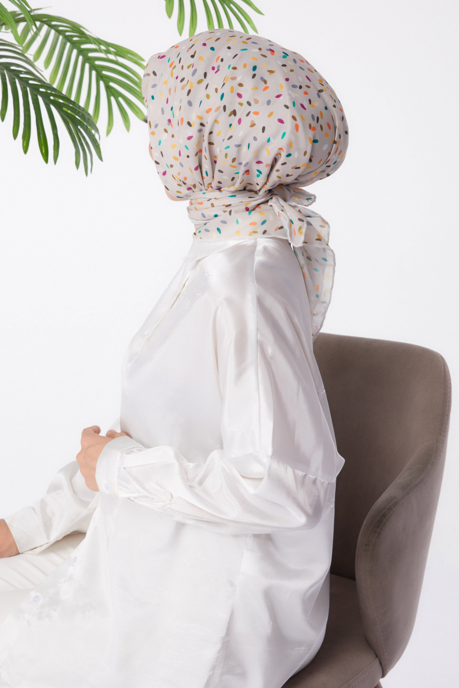 Düz Orta Kadın Ekru Desenli Eşarp - 25972 - 5