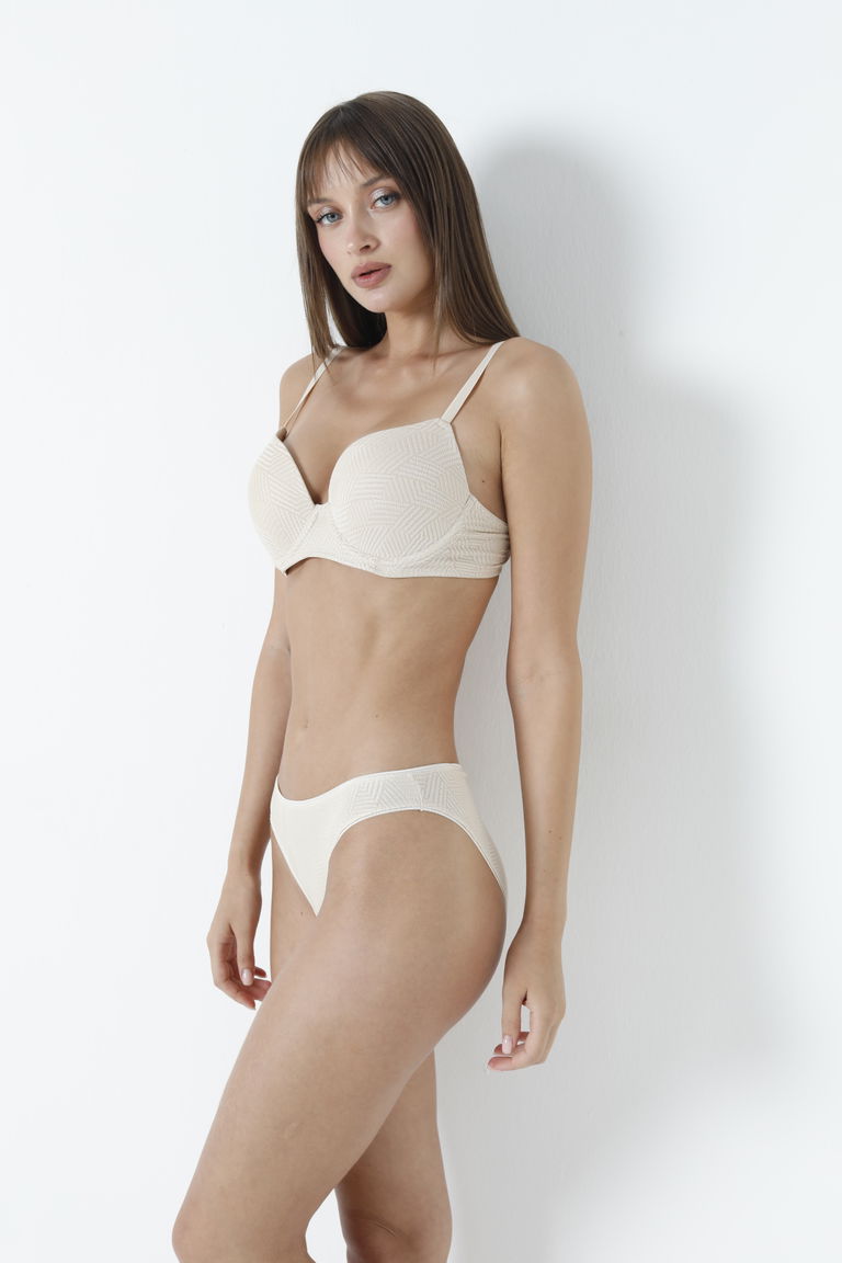 Düz Orta Kadın Ekru Labiret Desenli Sütyen Takım Dolgulı - 26668 - TOFİSA