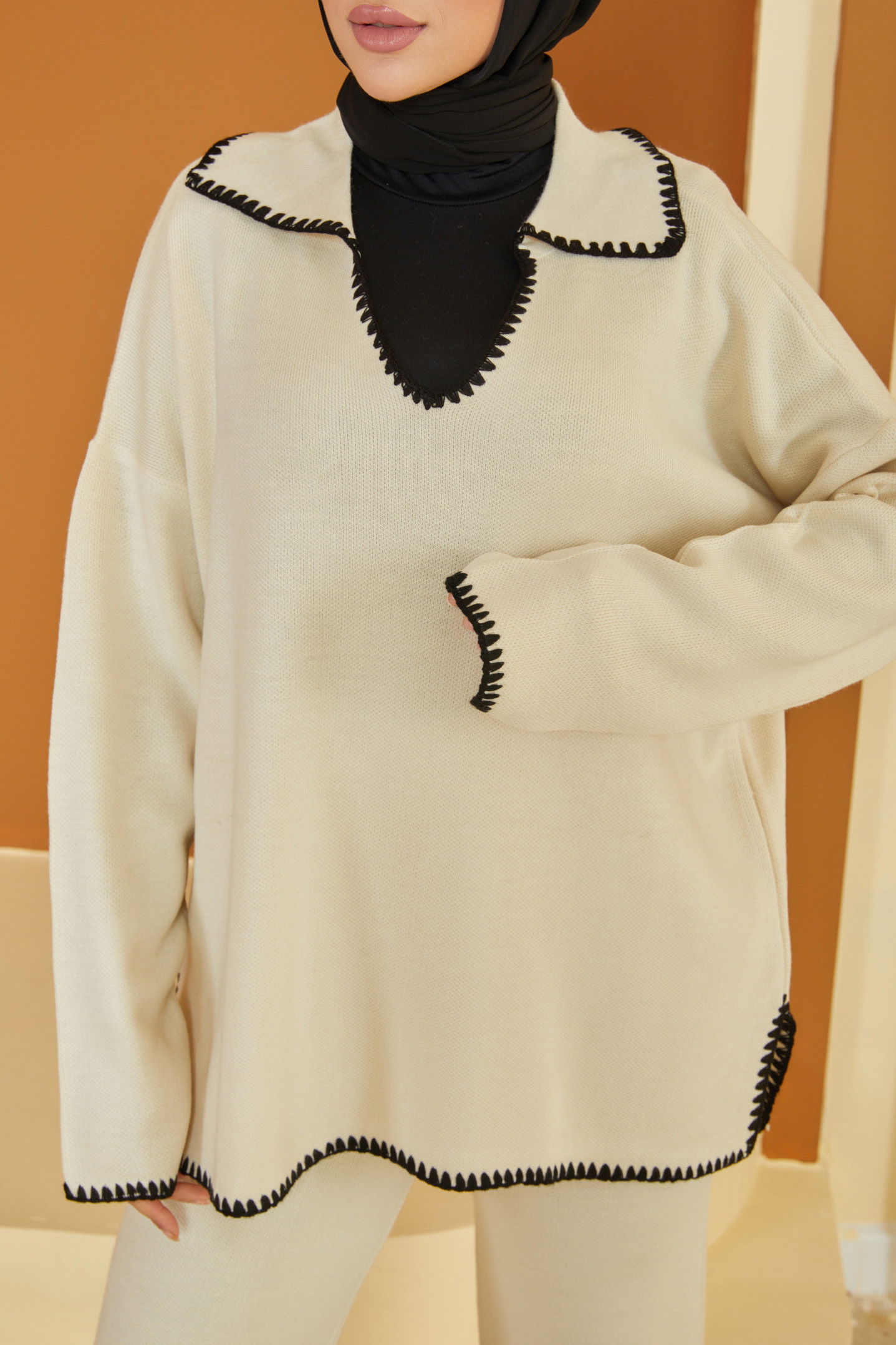 Nakışlı Triko Takım Ekru - 26590 - 6