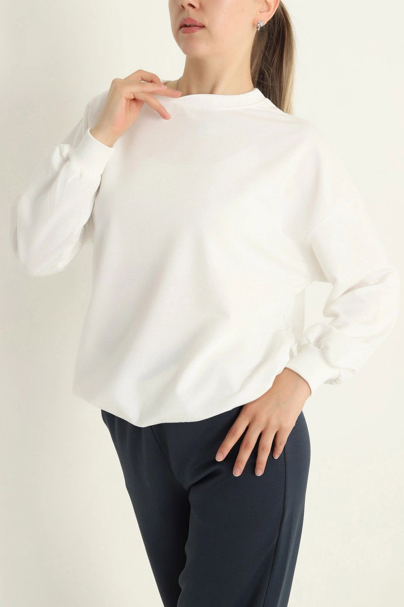 Düz Orta Kadın Ekru Sweatshirt - 26567 - 1