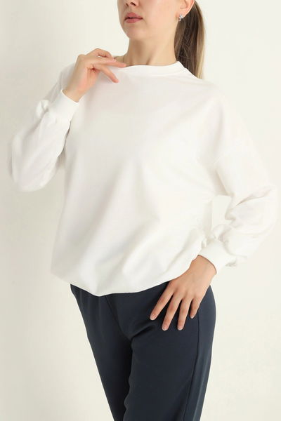 Düz Orta Kadın Ekru Sweatshirt - 26567 