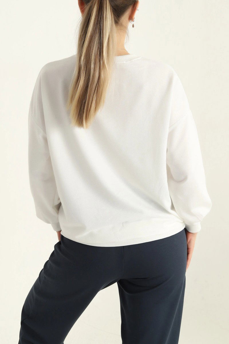 Düz Orta Kadın Ekru Sweatshirt - 26567 - 2
