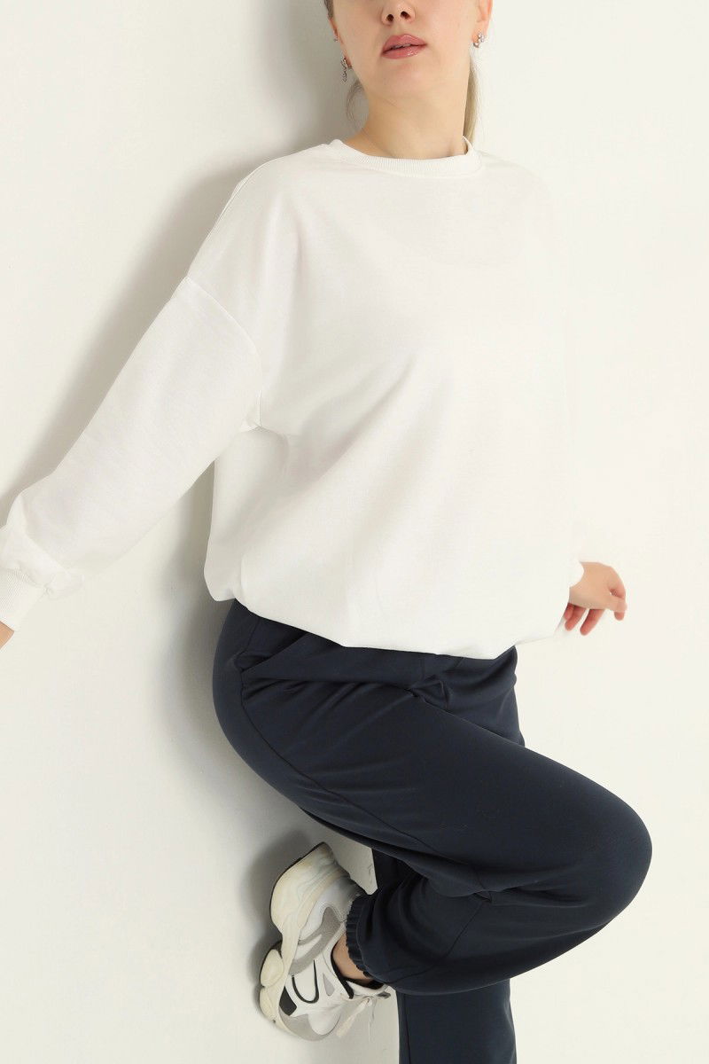 Düz Orta Kadın Ekru Sweatshirt - 26567 - 4