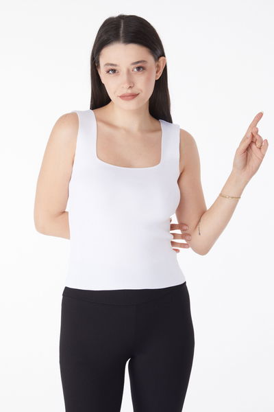 Düz Orta Kadın Ekru Yazlık Triko Crop - 25220 