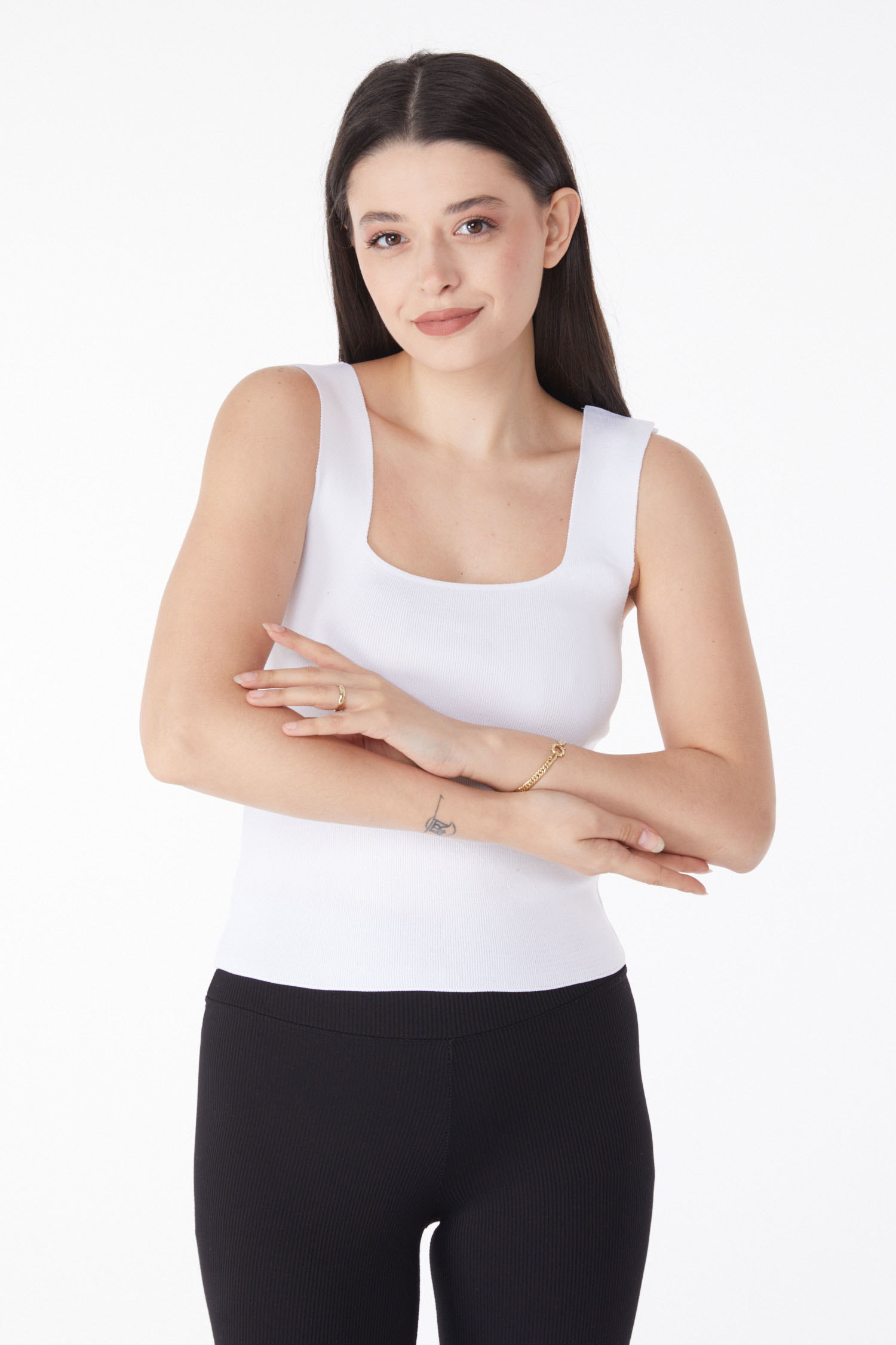 Düz Orta Kadın Ekru Yazlık Triko Crop - 25220 - 2