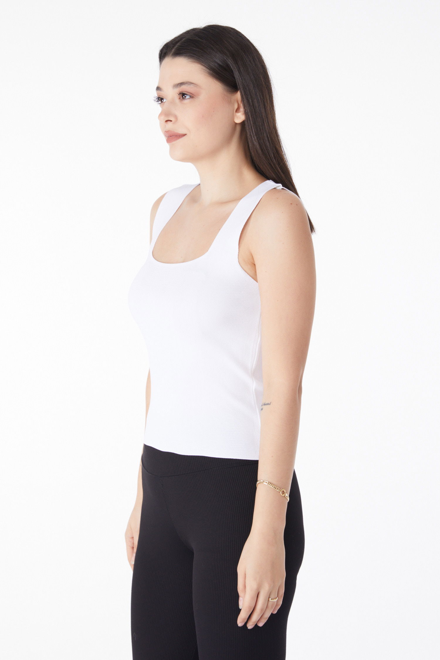 Düz Orta Kadın Ekru Yazlık Triko Crop - 25220 - 4