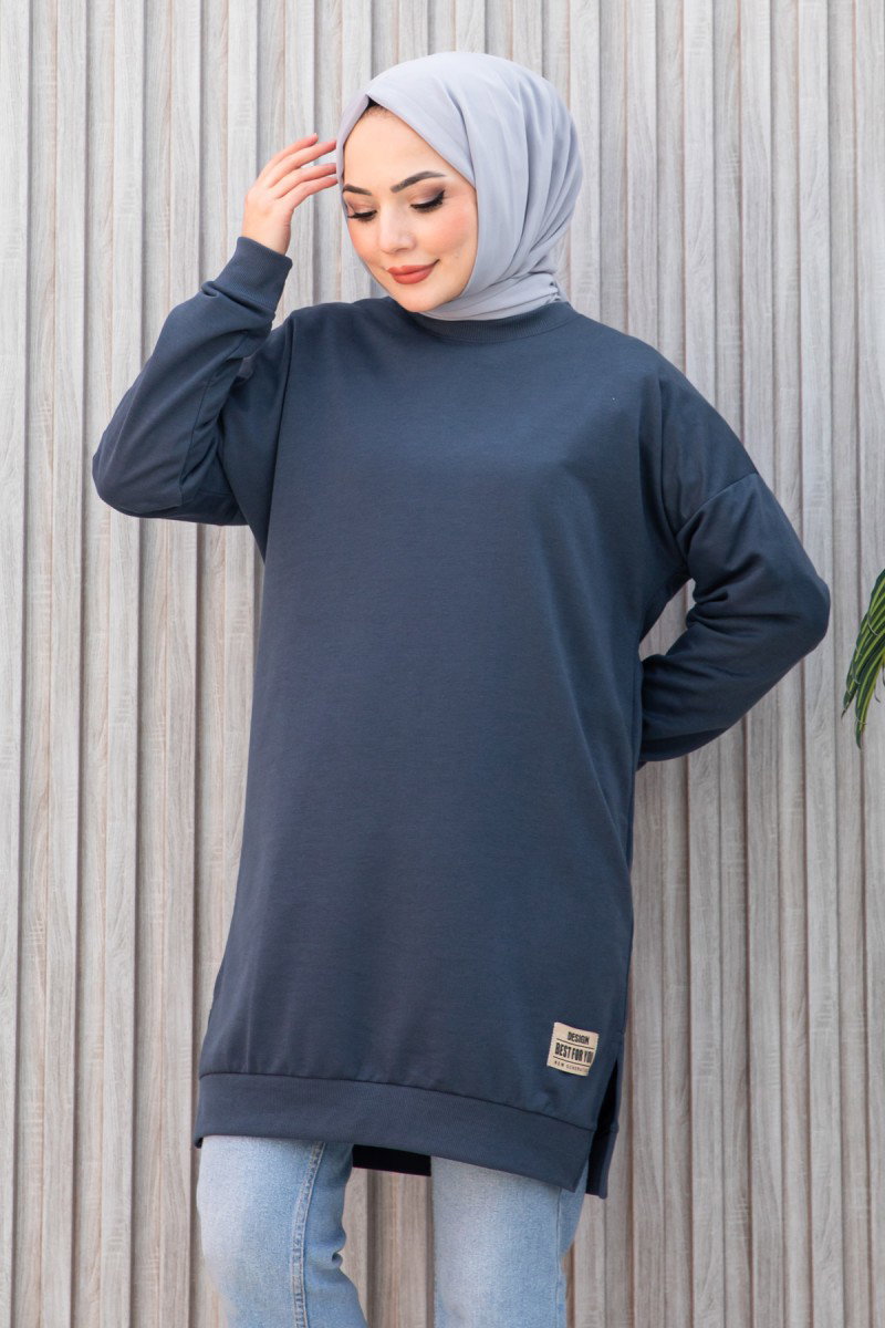 Düz Orta Kadın Füme Armalı Tunik - 26568 - 3