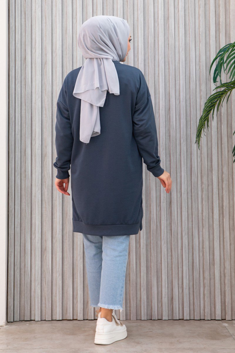 Düz Orta Kadın Füme Armalı Tunik - 26568 - 5