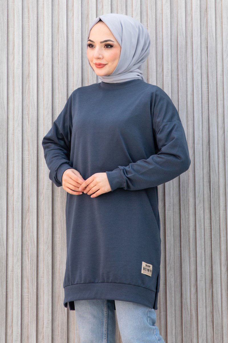 Düz Orta Kadın Füme Armalı Tunik - 26568 - 1