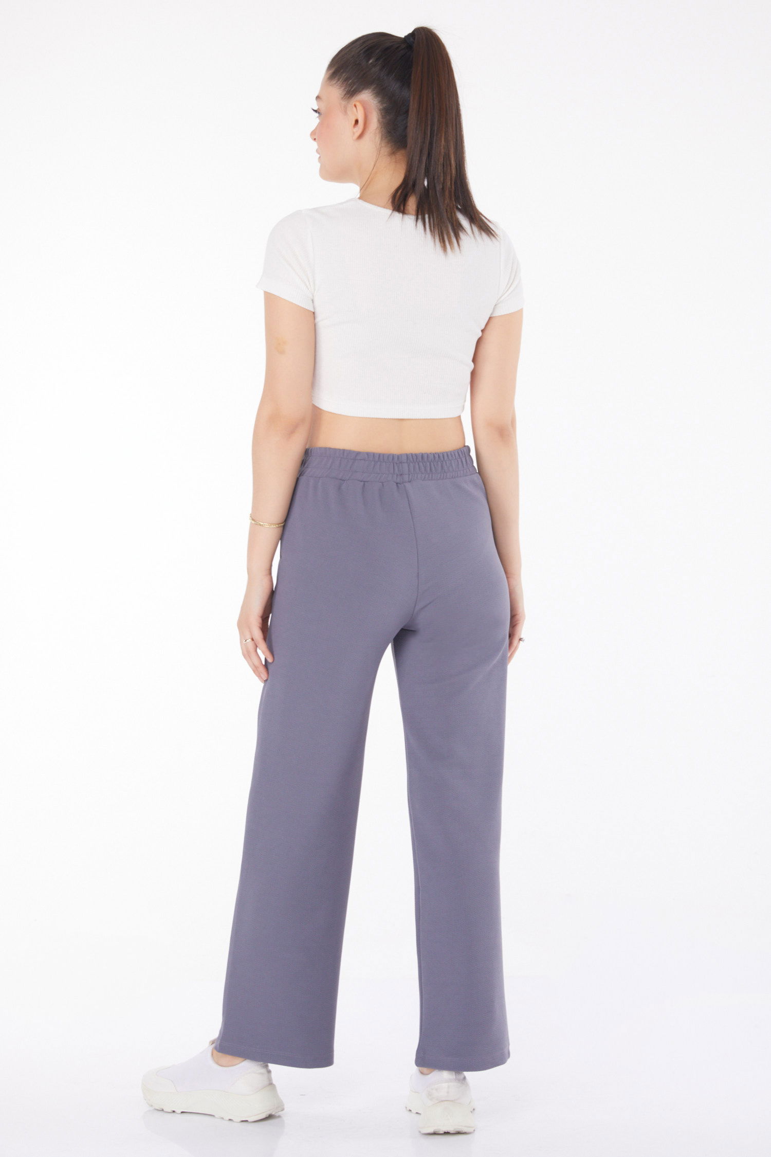 Düz Orta Kadın Füme Cepli Bol Pantolon - 25796 - 4