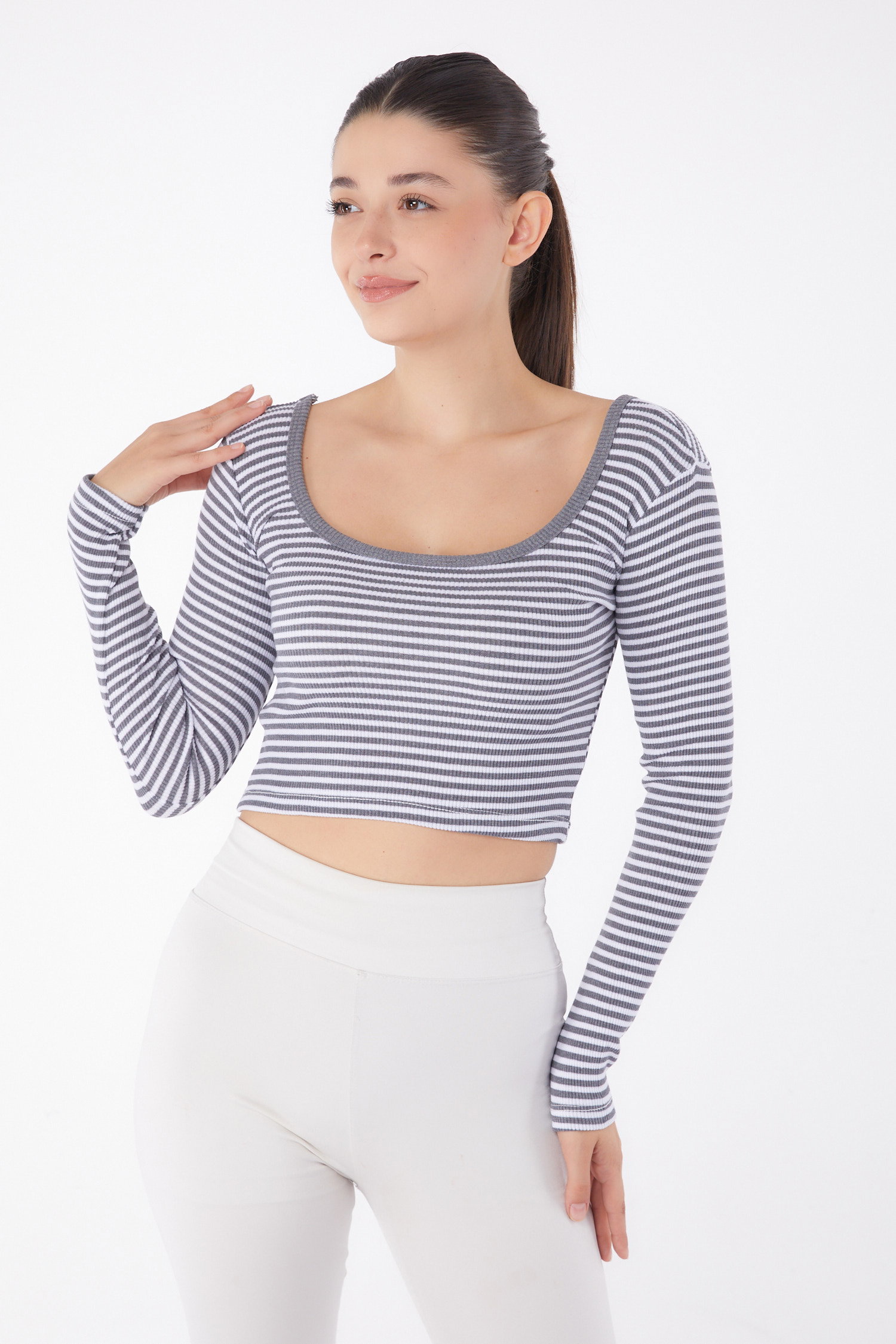 Düz Orta Kadın Füme Çizgili Crop - 26119 - 1