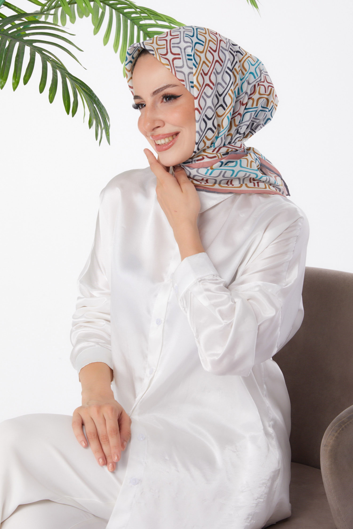 Düz Orta Kadın Füme Desenli Eşarp - 25976 - 2