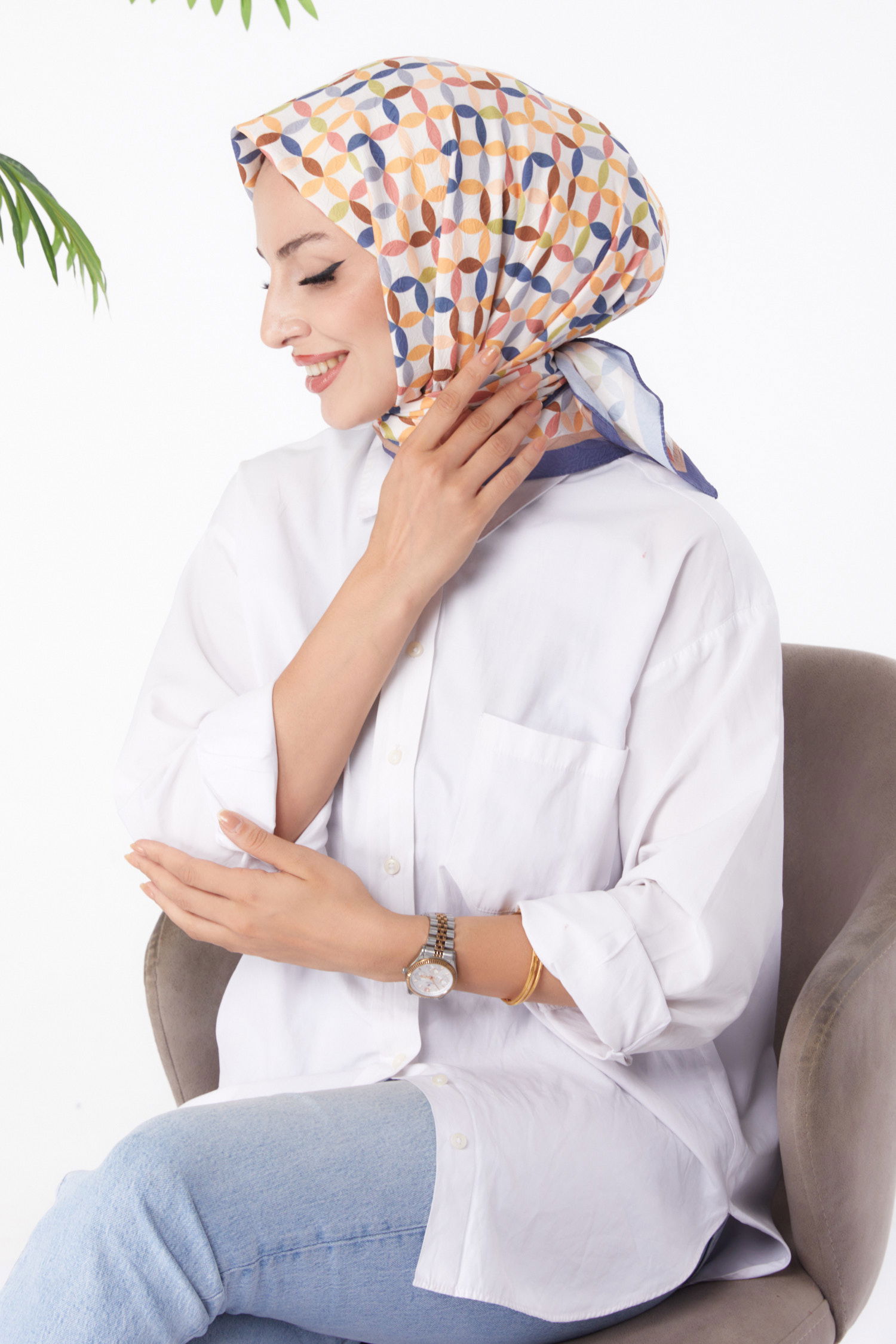 Desenli Eşarp Füme - 26155 - 2
