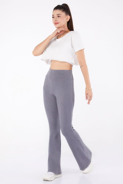 Düz Orta Kadın Füme İspanyol Paça Spor Pantolon - 26316 
