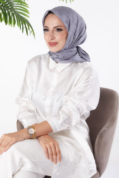 Düz Orta Kadın Füme Janjanlı Eşarp - 26149 