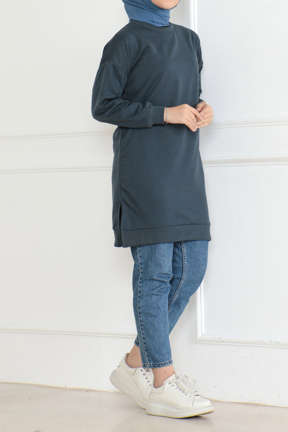 Düz Orta Kadın Füme Kalpli Tunik - 26604 - 3