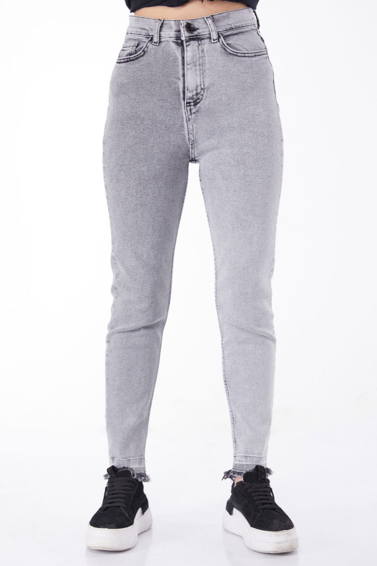 Düz Orta Kadın Füme Kot Pantolon - 25092 - TOFİSA