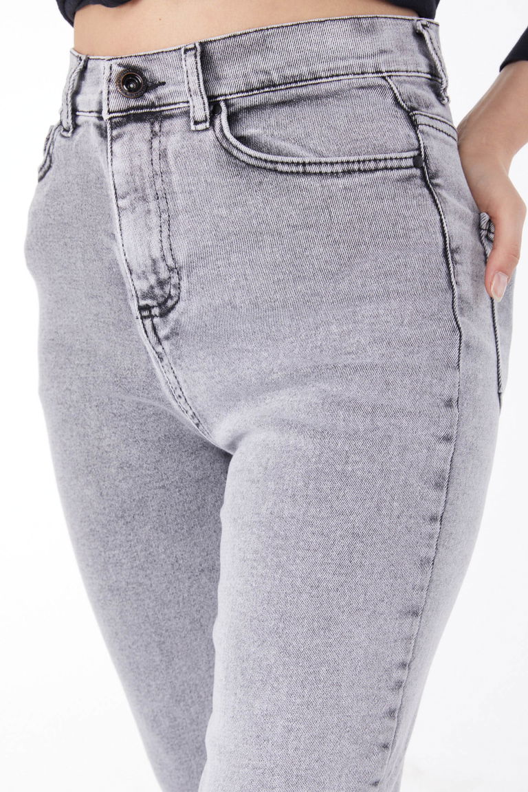 Düz Orta Kadın Füme Kot Pantolon - 25092 - TOFİSA