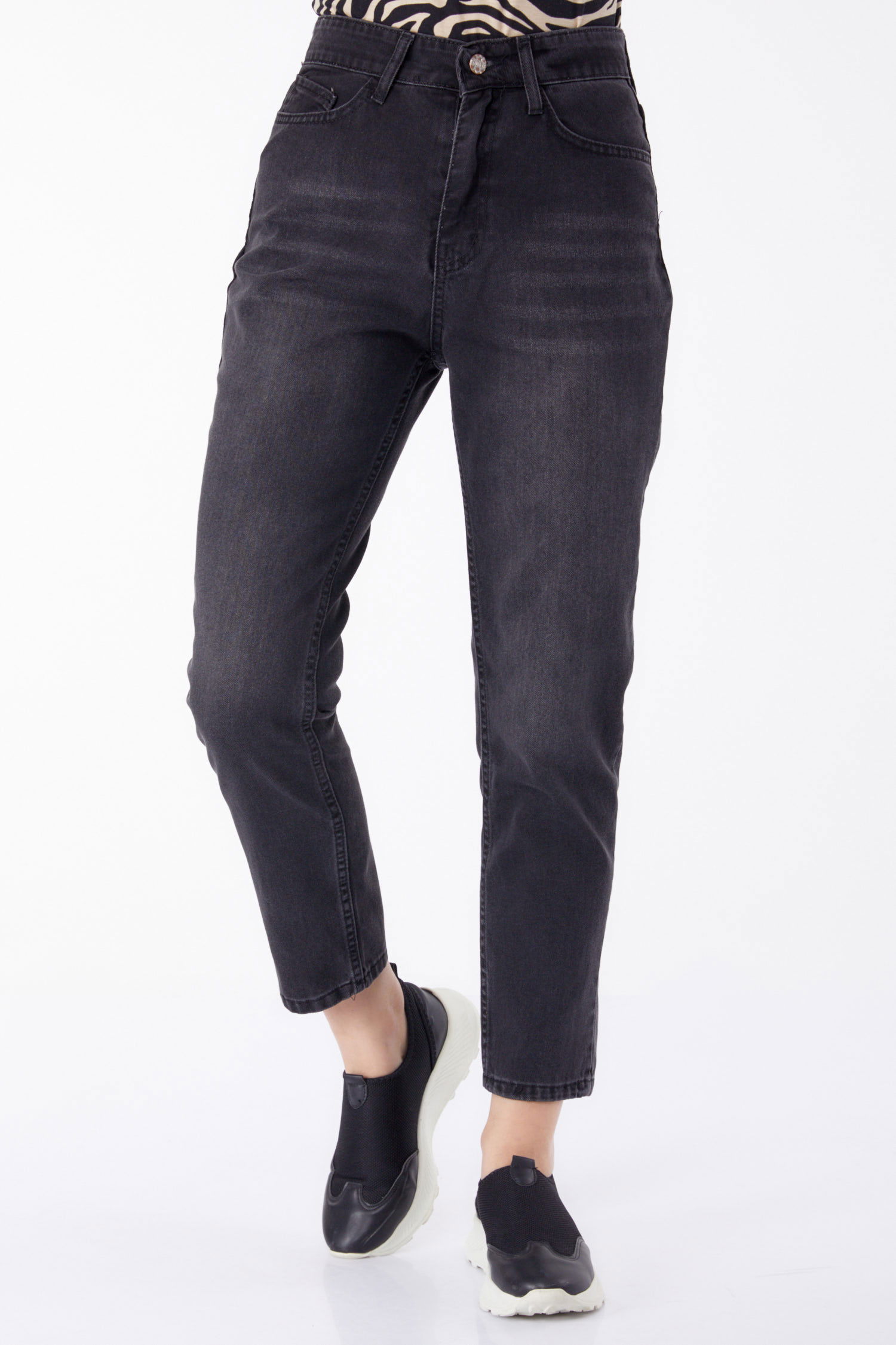 Kot Pantolon Yüksek Bel Mom Jeans Füme - 25178 - 3