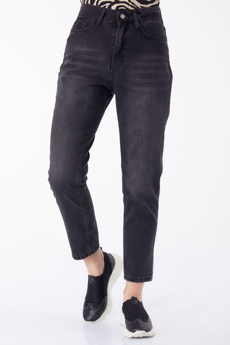 Kot Pantolon Yüksek Bel Mom Jeans Füme - 25178 - TOFİSA