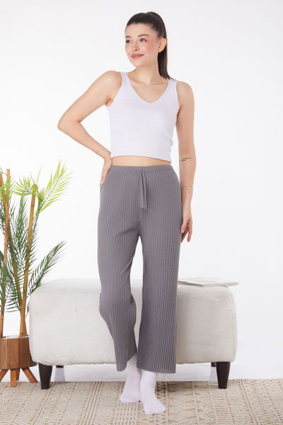 Düz Orta Kadın Füme Pijama Altı - 25855 