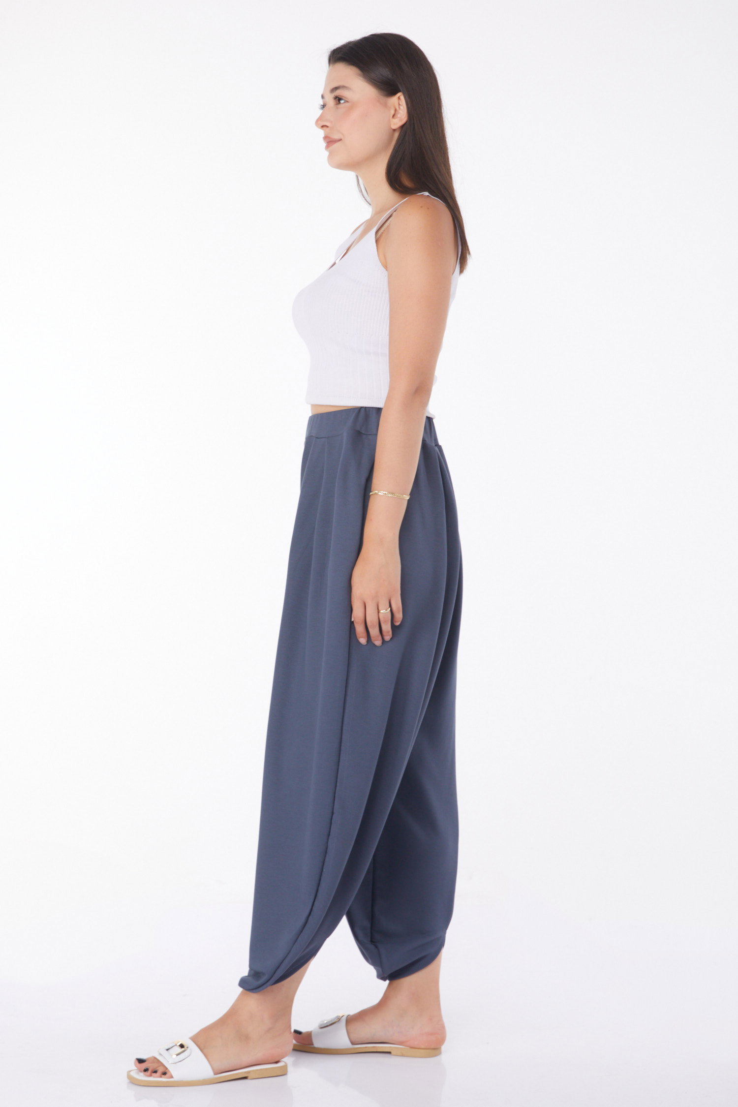 Düz Orta Kadın Füme Şalvar Pantolon - 25920 - 4