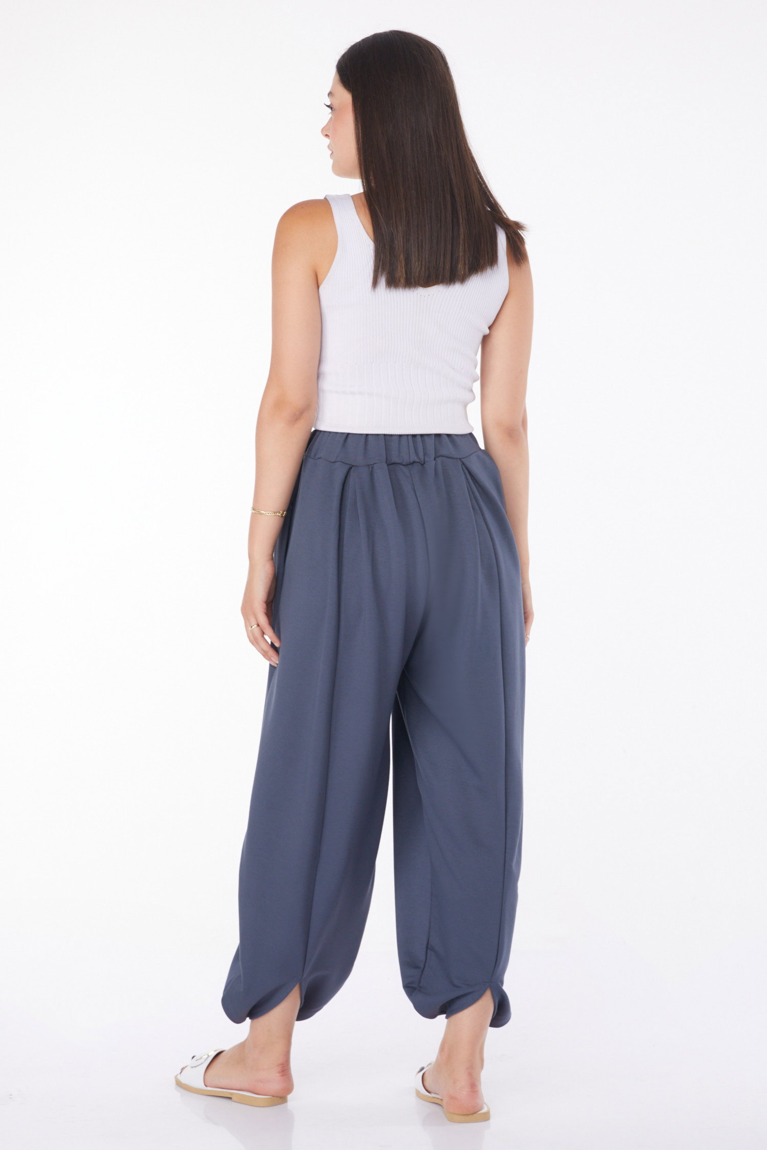 Düz Orta Kadın Füme Şalvar Pantolon - 25920 - 5