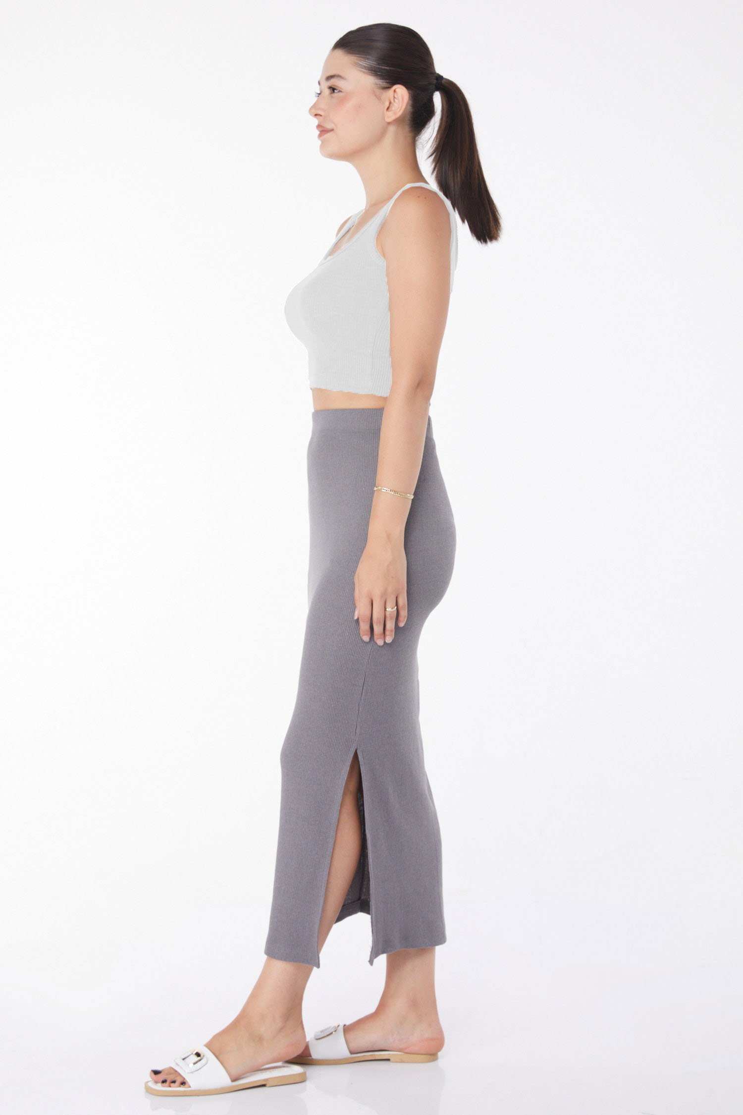 Yırtmaçlı Etek Füme - 24663 - 4