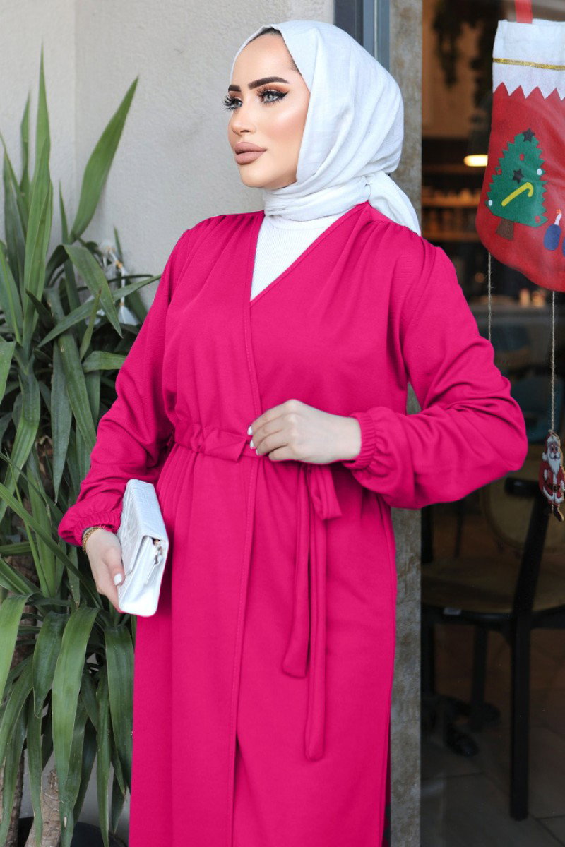 Belden Bağlamalı Hırka Fusya - 26586 - 4