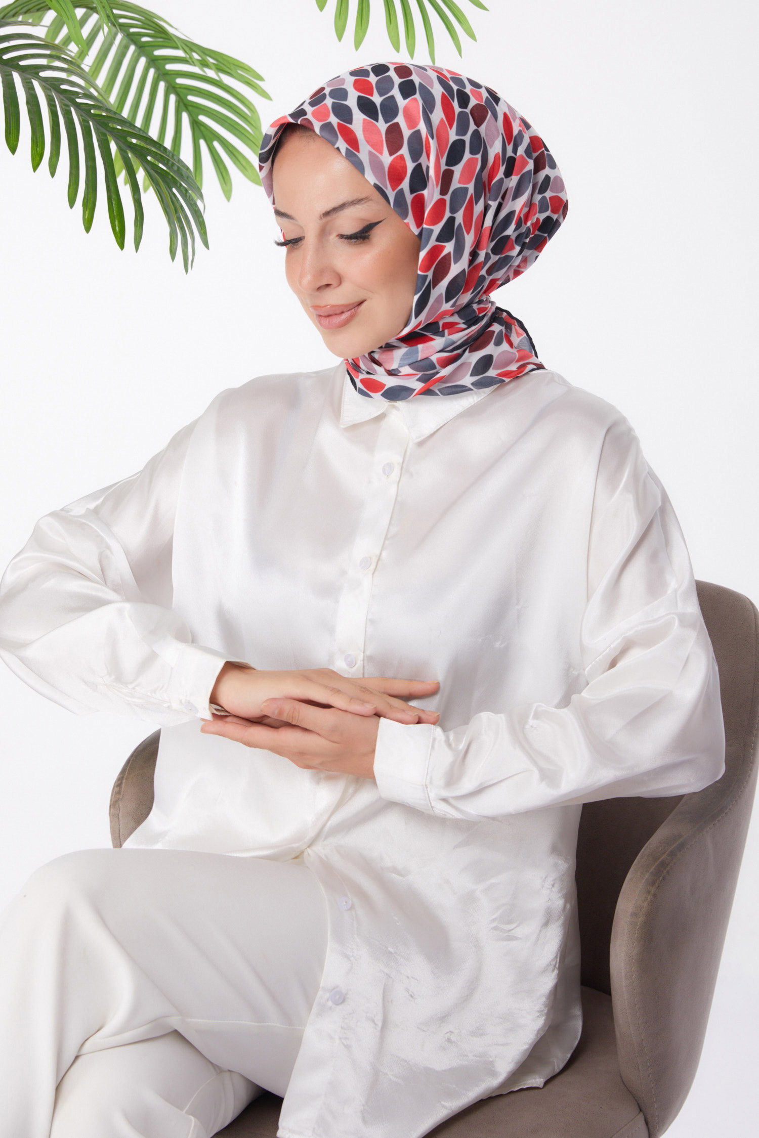 Düz Orta Kadın Fusya Desenli Eşarp - 25971 - 2