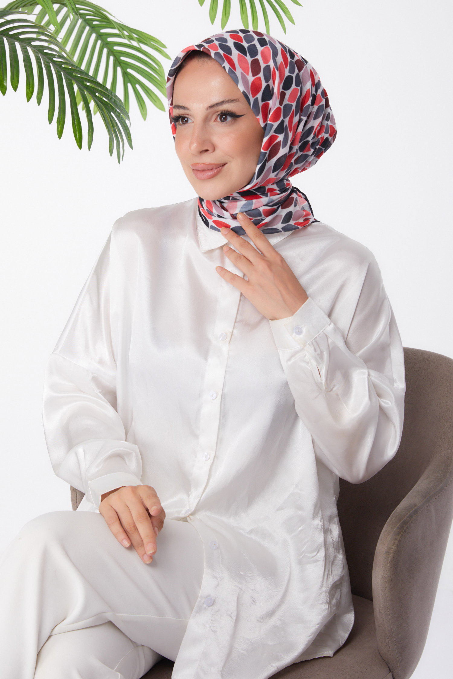 Düz Orta Kadın Fusya Desenli Eşarp - 25971 - 3