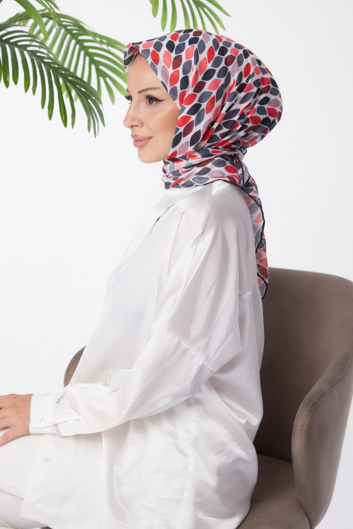 Düz Orta Kadın Fusya Desenli Eşarp - 25971 - 4