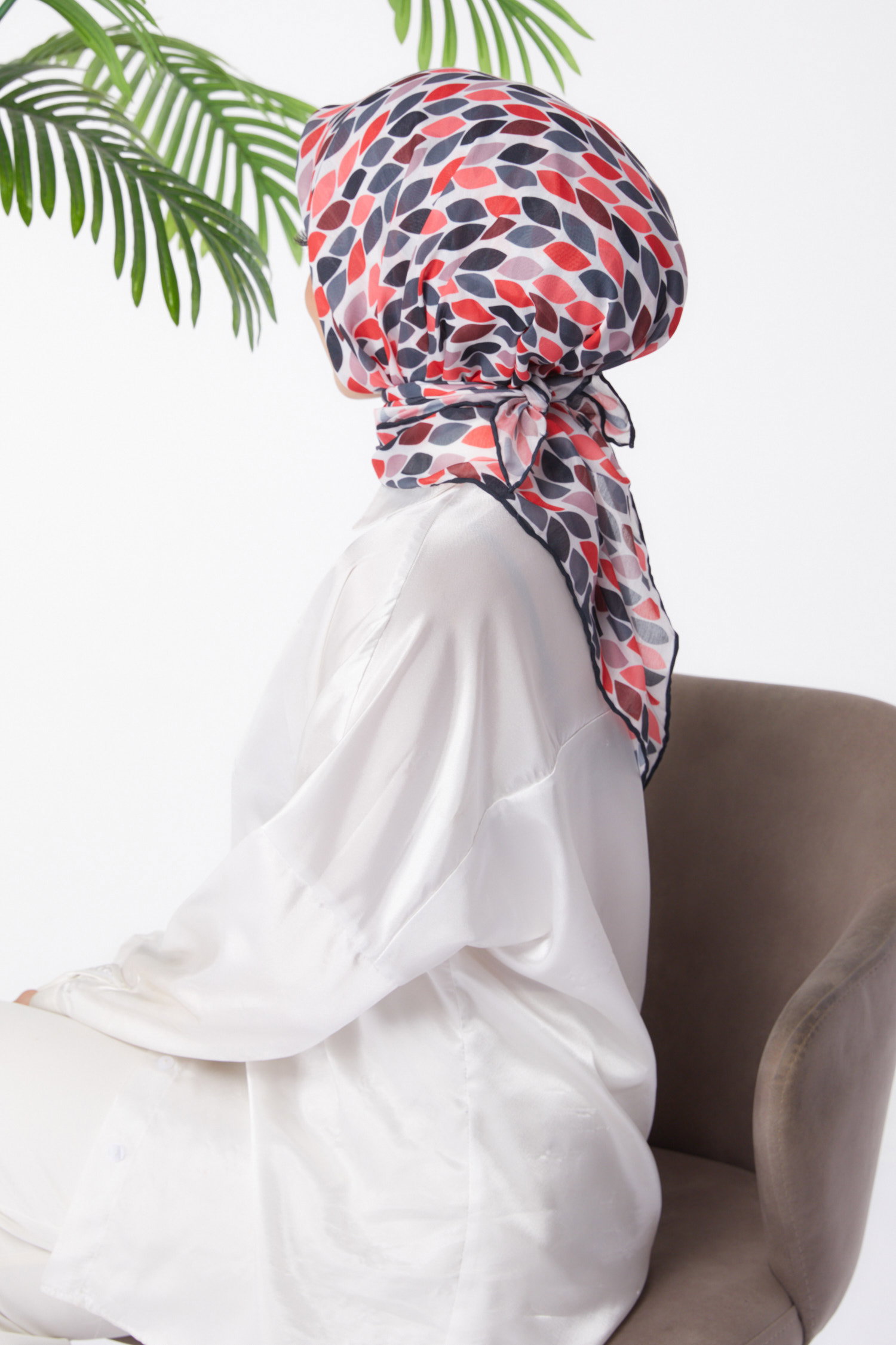 Düz Orta Kadın Fusya Desenli Eşarp - 25971 - 5